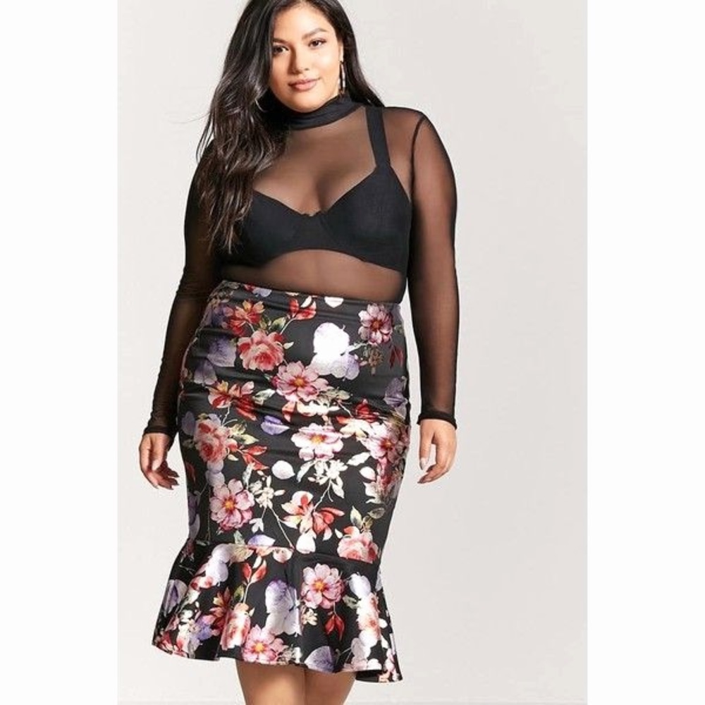 Metallic floral peplum skirt